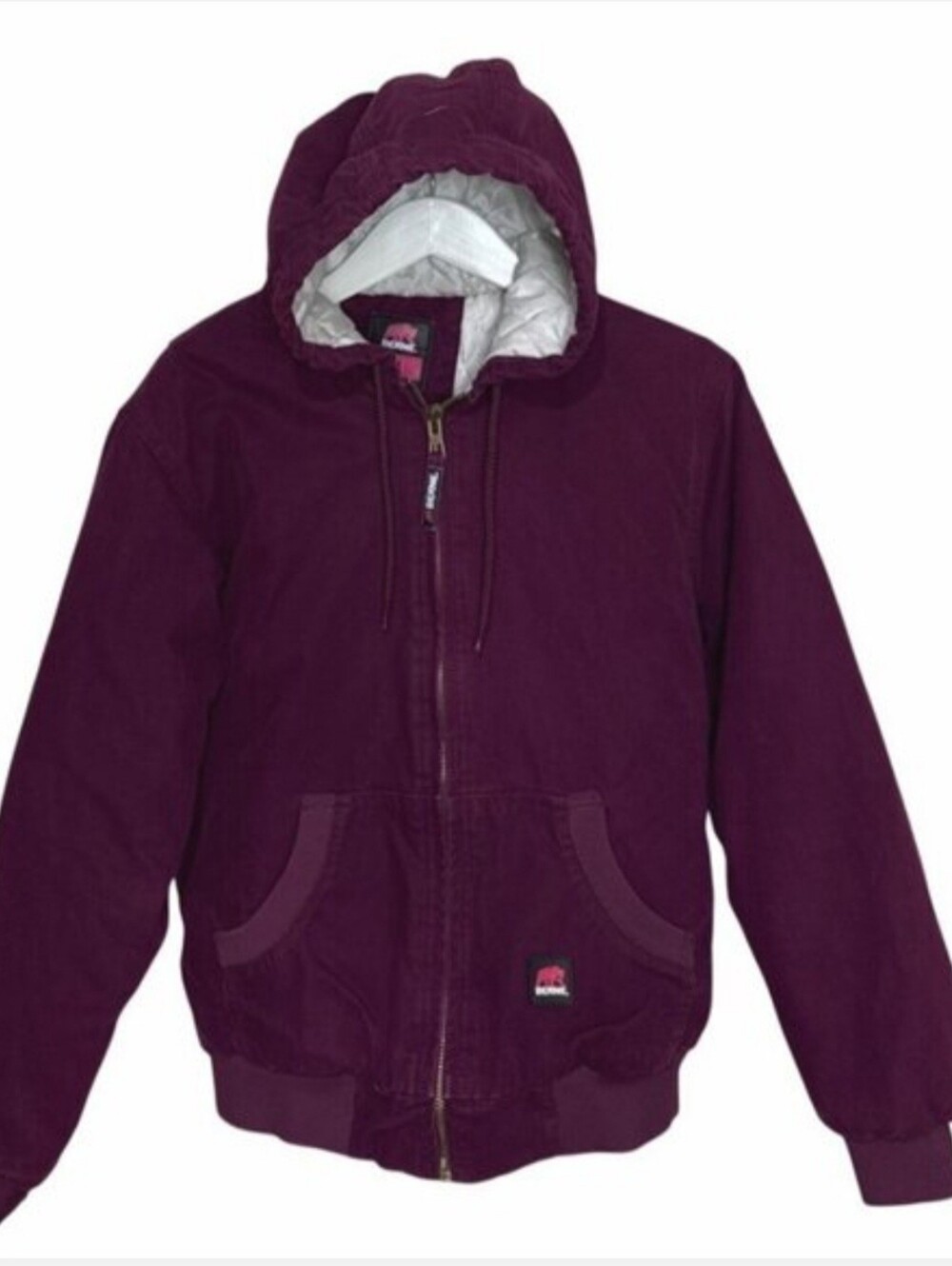 Berne Womens Canvas Jacket Plum Quilted Insulated Sanded Duck Wash Hooded Size M